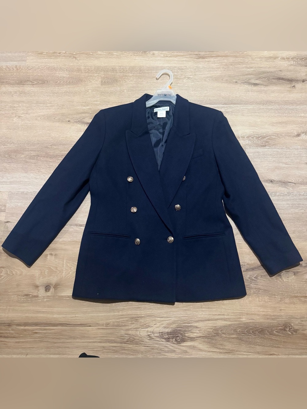 Vintage Stephanie Andrews Navy 100% Wool Double-Breasted Lapel Lined Blazer 12